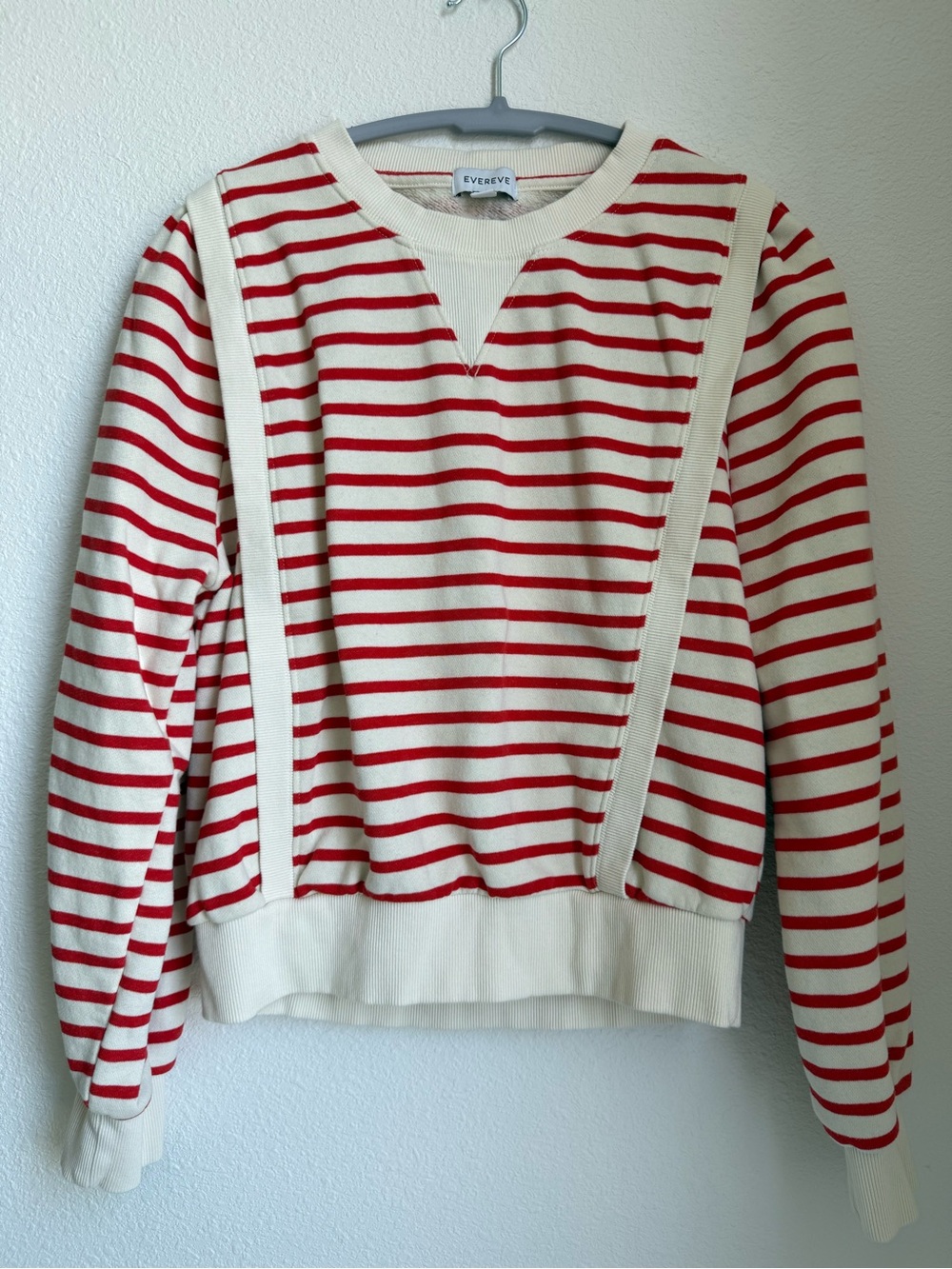 Evereve Preppy Red & Cream Striped Pullover Sweatshirt